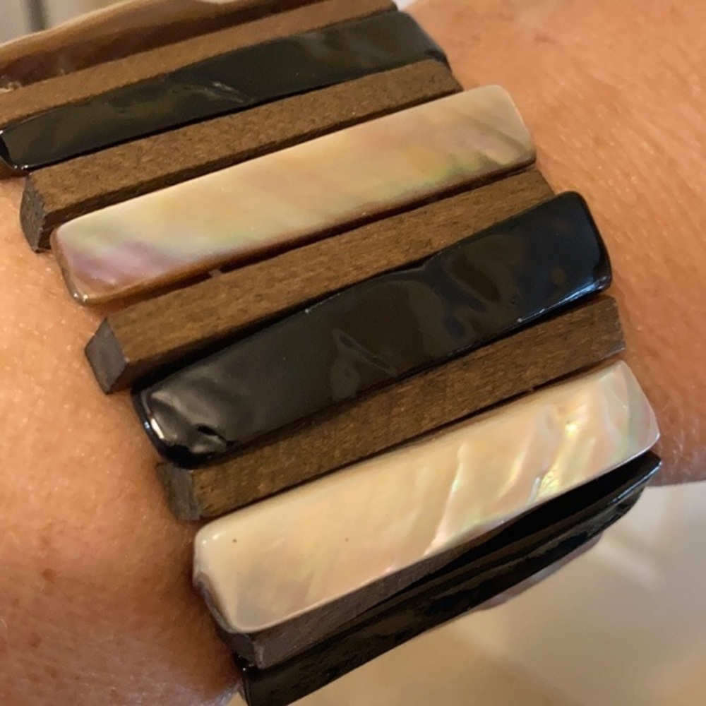 MOP/black enamel/brown slate sliver bracelet